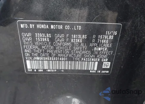 2016 Honda Fit Lx z USA, uszkodzony, nr VIN JHMGK5H5XGX014901